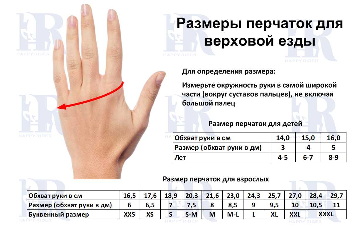 Размеры перчаток для верховой езды